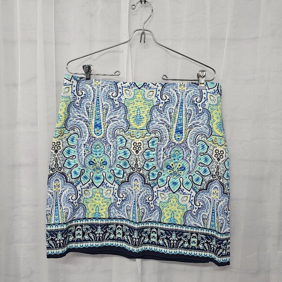 Talbots Blue Green Boho Mini Skirt A-Line Retro Festival 10 - Picture 1 of 11